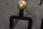 Pair of Vintage French Modernist Iron Andirons with Brass Ball Finial Decoration - Image 14