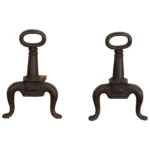 Pair of Antique Petite Arts and Crafts Cast Iron Key Hole Andirons / Fire Dogs