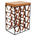 Arthur Umanoff Leather and Iron 12 Bottle Wine Rack with Butcher Block Top