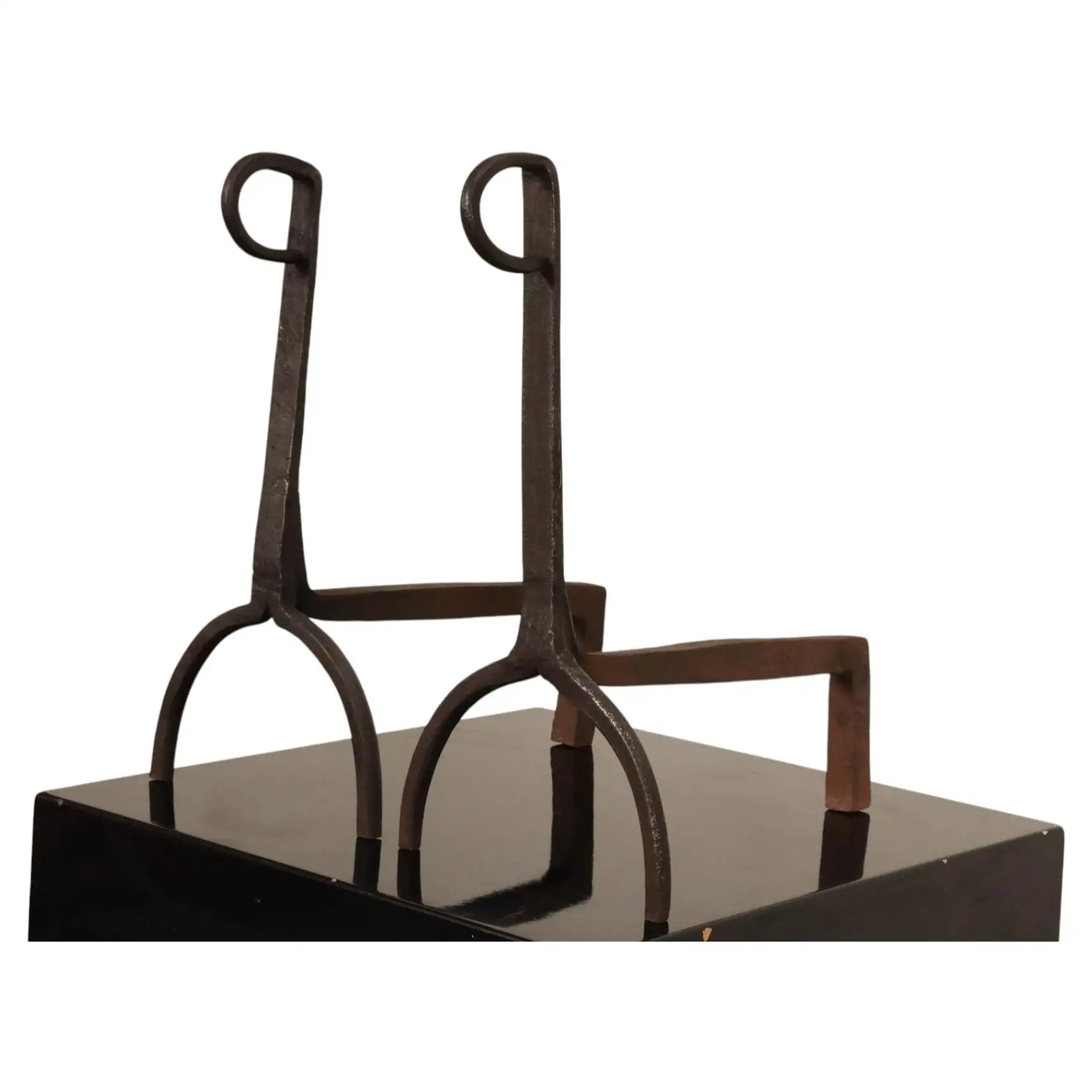 1 Pair of French Folk Art Hand-Forged Abstract Figural Zoomorphic Andirons - Image 1