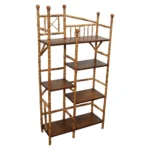 Antique Aesthestic Movement Burnt Bamboo and Brass Five Shelf Etagere Bookcase