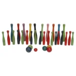 Vintage Folk Art 34-Piece Colorful Wooden Skittles Table Bowling Set with Balls