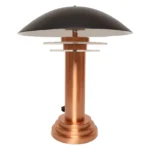 Art Deco Copper / Aluminum Column Dual Socket Table Lamp with Black Dome Shade
