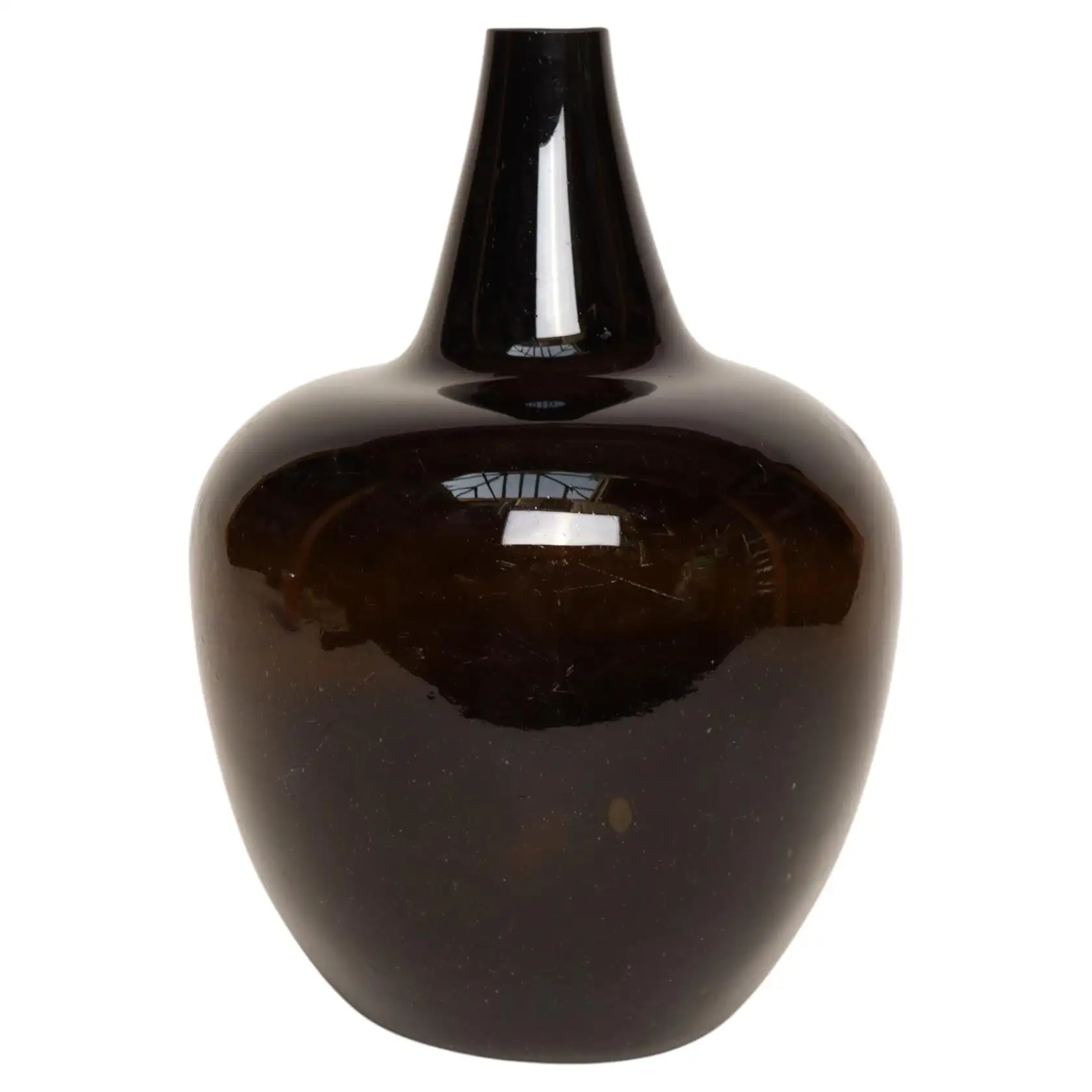 1 Vintage French Bulbous Mouth Blown Glass Demijohn / Carboy in Dark Olive Green - Image 1