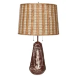 Vintage Burgundy and White Mottled Glazed Ceramic Organic Table Lamp with Shade