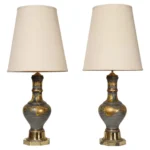 Pair of Hollywood Regency Style Chinoiserie Enamel Glazed Ceramic Table Lamps
