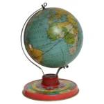 Petite Art Deco Antique Lithograph Terrestrial Globe with Zodiac Calendar Base
