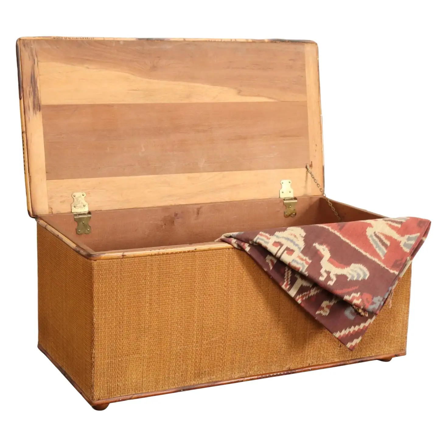1 Antique American Grasscloth Wrapped Cedar and Bamboo Trunk / Blanket Chest - Image 1