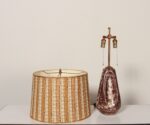 Vintage Burgundy and White Mottled Glazed Ceramic Organic Table Lamp with Shade - Image 5