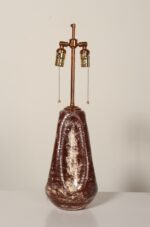 Vintage Burgundy and White Mottled Glazed Ceramic Organic Table Lamp with Shade - Image 7