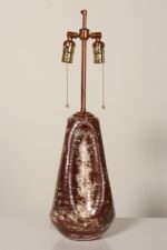 Vintage Burgundy and White Mottled Glazed Ceramic Organic Table Lamp with Shade - Image 8