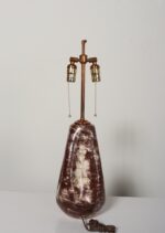 Vintage Burgundy and White Mottled Glazed Ceramic Organic Table Lamp with Shade - Image 10