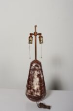 Vintage Burgundy and White Mottled Glazed Ceramic Organic Table Lamp with Shade - Image 11