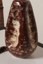 Vintage Burgundy and White Mottled Glazed Ceramic Organic Table Lamp with Shade - Image 3