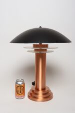 Art Deco Copper / Aluminum Column Dual Socket Table Lamp with Black Dome Shade - Image 8