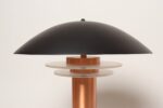Art Deco Copper / Aluminum Column Dual Socket Table Lamp with Black Dome Shade - Image 9