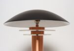 Art Deco Copper / Aluminum Column Dual Socket Table Lamp with Black Dome Shade - Image 5