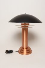 Art Deco Copper / Aluminum Column Dual Socket Table Lamp with Black Dome Shade - Image 2