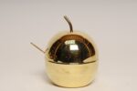 Vintage Italian Modernist Polished Brass Apple-Form Mela Sugar Bowl with Spoon - Image 3