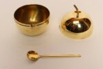 Vintage Italian Modernist Polished Brass Apple-Form Mela Sugar Bowl with Spoon - Image 6