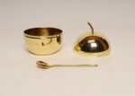 Vintage Italian Modernist Polished Brass Apple-Form Mela Sugar Bowl with Spoon - Image 7