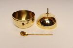 Vintage Italian Modernist Polished Brass Apple-Form Mela Sugar Bowl with Spoon - Image 4